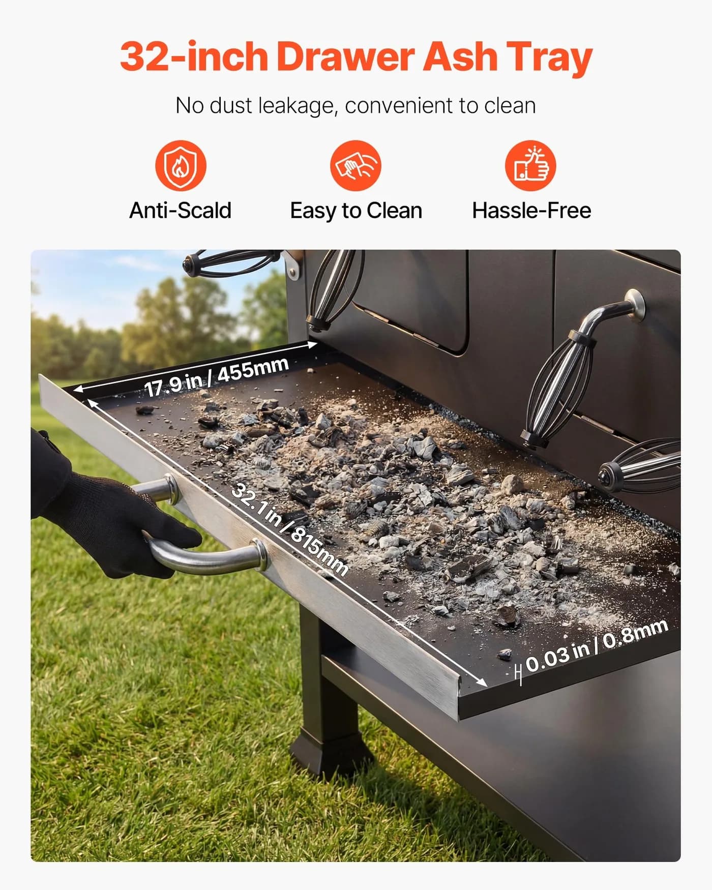 Barbacoa de carbón con ruedas Vevor 0,5 m² con 2 bandejas elevables: cenicero extraíble para vaciar las cenizas