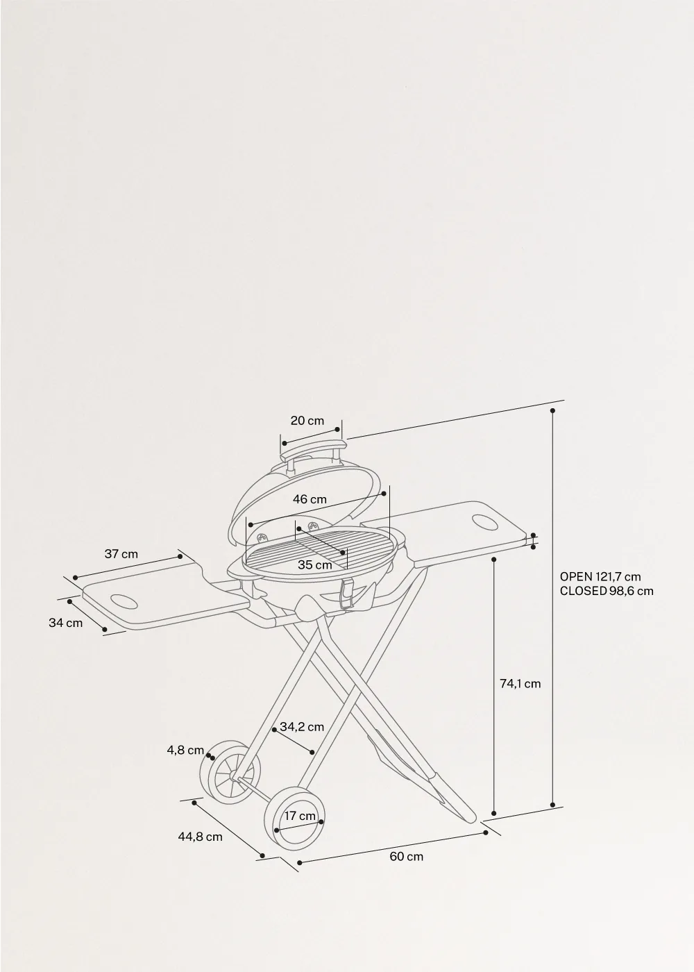 Barbacoa eléctrica Create Surface 2 en 1 plegable de sobremesa o con pie: medidas y dimensiones