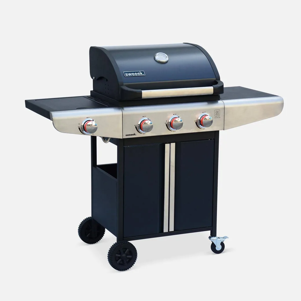Barbacoa de gas Bazin 3+1 quemadores 12,8 kW con armario y ruedas — barbacoa de gas