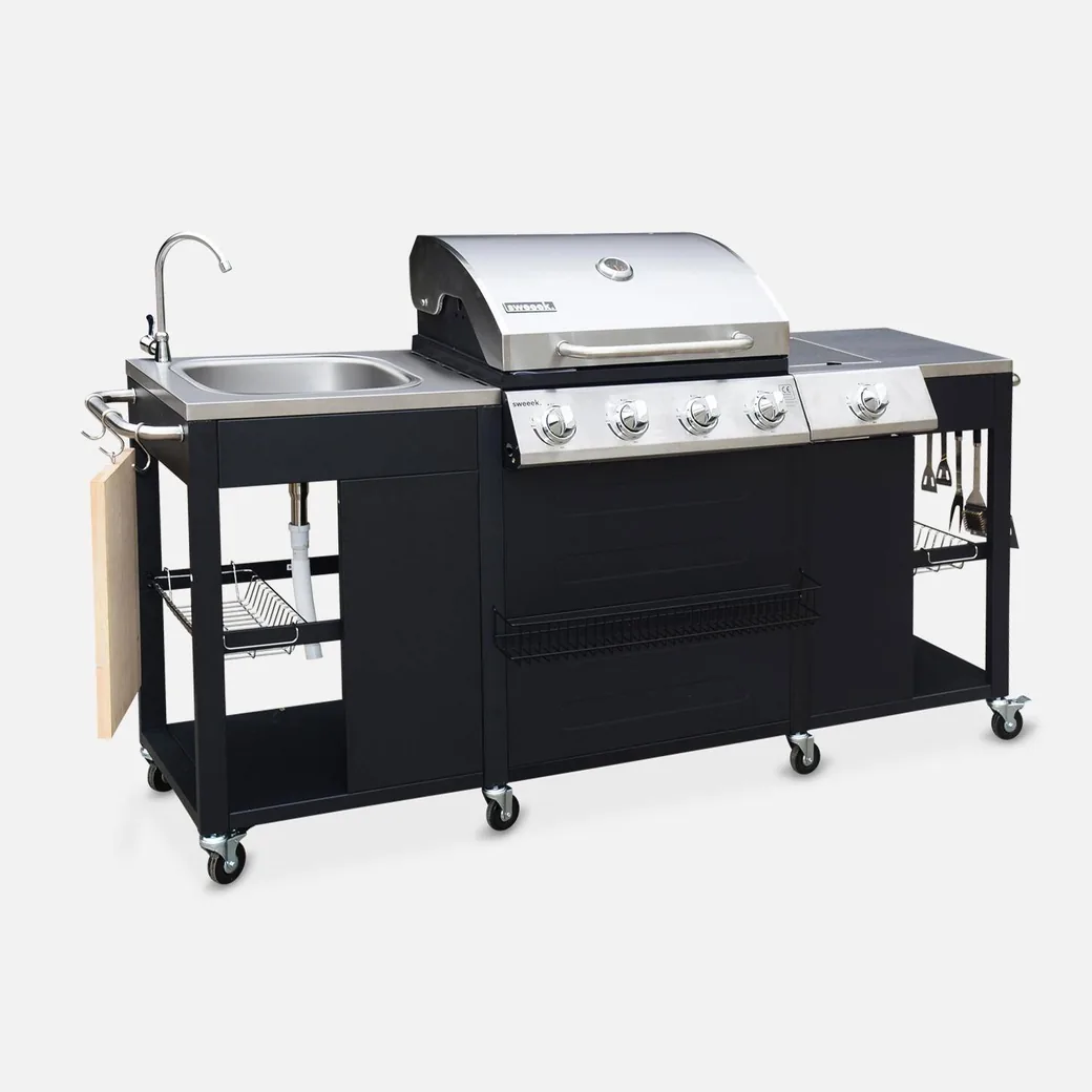 Barbacoa de gas 4+1 quemadores 17,2 kW con fregadero