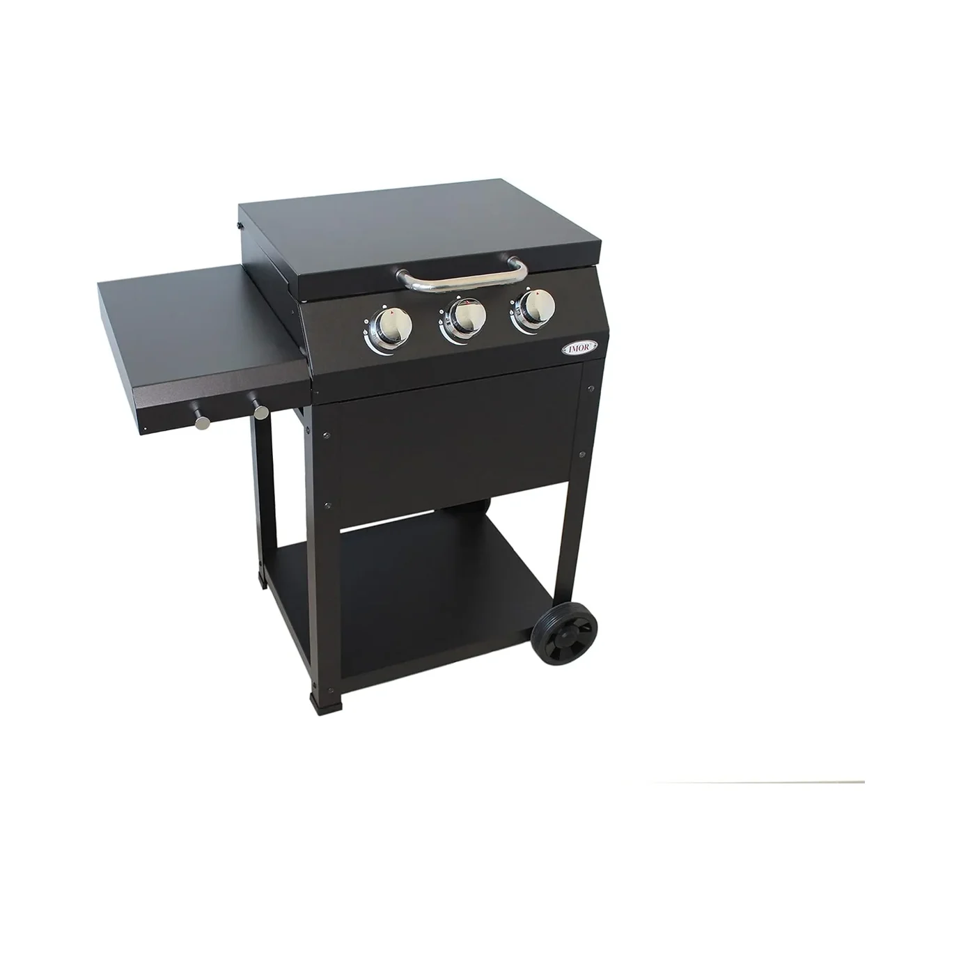Barbacoa de gas Imor Miramar de 3 quemadores con parrilla y plancha de 12 mm: vista lateral