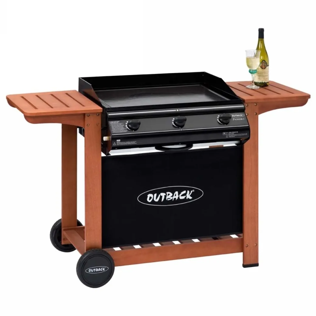 Plancha de gas Outback Pioneer 3 quemadores con carro de madera — plancha de gas