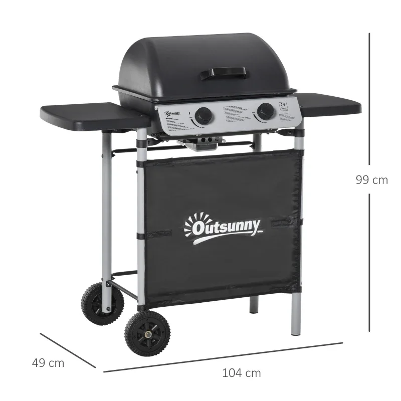 Barbacoa de gas Outsunny 2 quemadores 5,6 kW con tapa: medidas y dimensiones