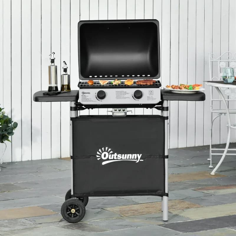 Barbacoa de gas Outsunny 2 quemadores 5,6 kW con tapa