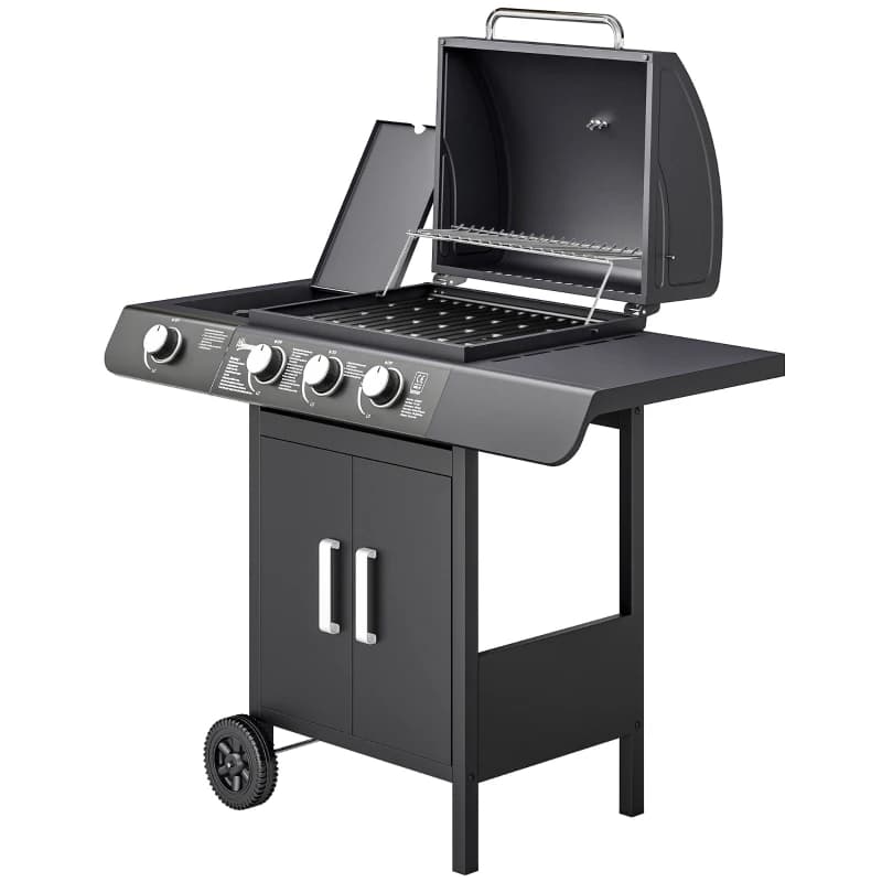 Barbacoa de gas Outsunny 3+1 quemadores 11,6 kW con armario y ruedas — barbacoa de gas