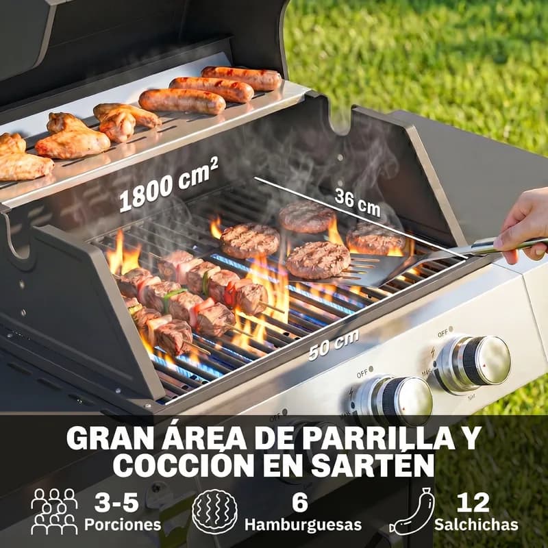 Barbacoa de gas Outsunny 3 quemadores 8,1 kW parrilla hierro fundido — barbacoa de gas