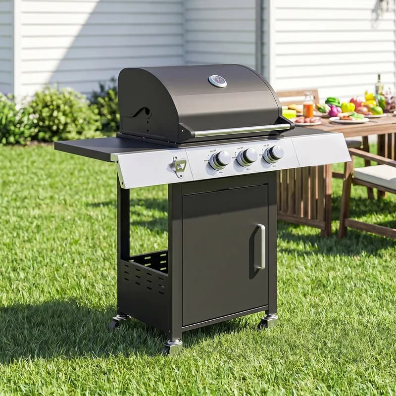 Barbacoa de gas Outsunny 3 quemadores 8,1 kW parrilla hierro fundido — barbacoa de gas