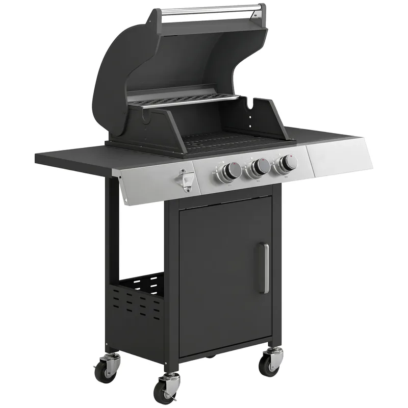 Barbacoa de gas Outsunny 3 quemadores 8,1 kW parrilla hierro fundido — barbacoa de gas