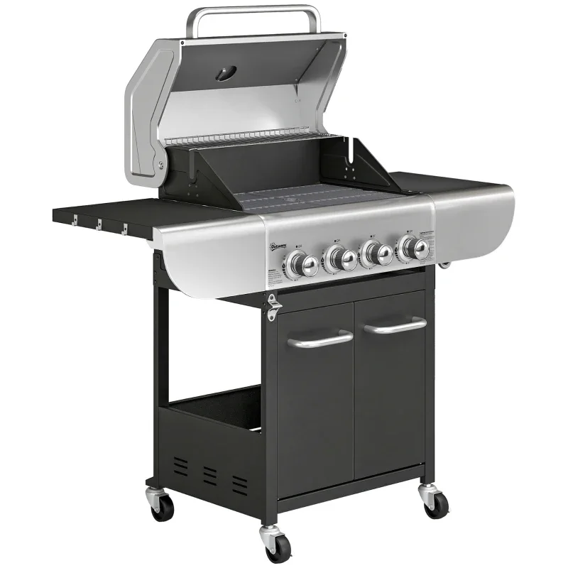 Barbacoa de gas Outsunny 4 quemadores 12,8 kW con armario — barbacoa de gas 4 quemadores