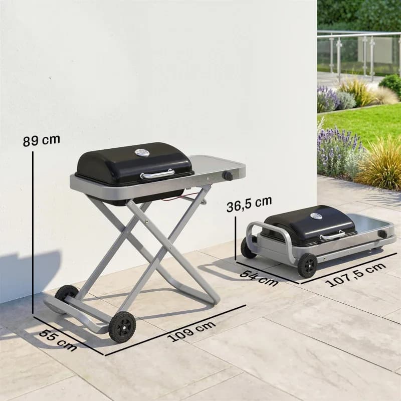Barbacoa de gas plegable Outsunny tipo maleta 2,5 kW con ruedas: medidas y dimensiones