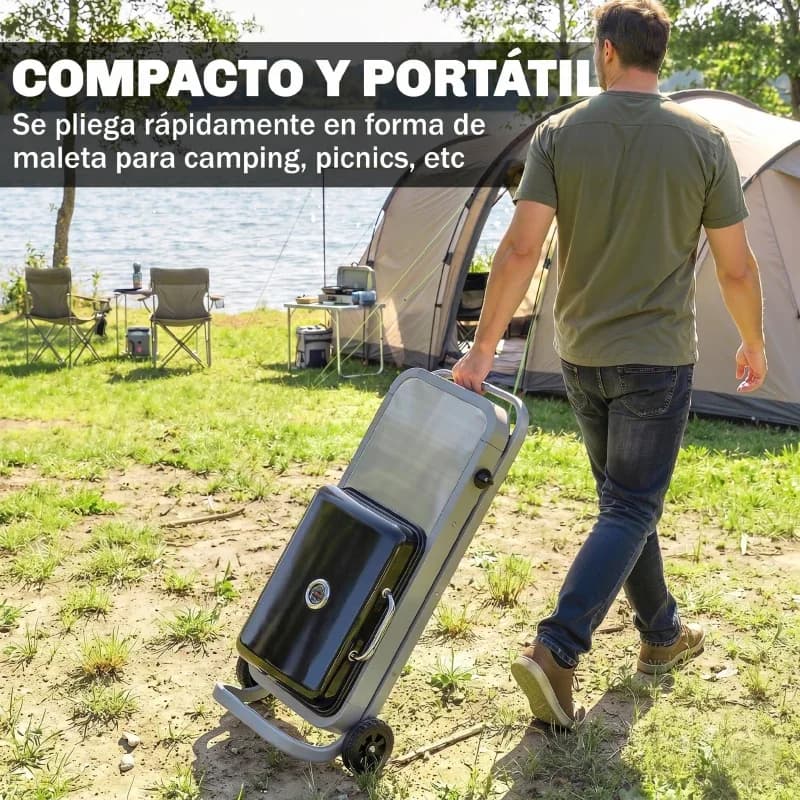 Barbacoa de gas plegable Outsunny tipo maleta 2,5 kW con ruedas: plegada para guardar o transportar