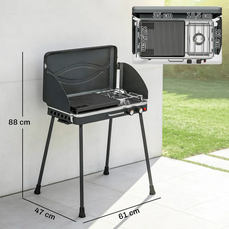 Barbacoa de gas Outsunny portátil 2 en 1 plancha y hornillo 7 kW — barbacoa de gas portátil