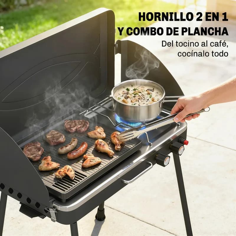 Barbacoa de gas Outsunny portátil 2 en 1 plancha y hornillo 7 kW — barbacoa de gas portátil