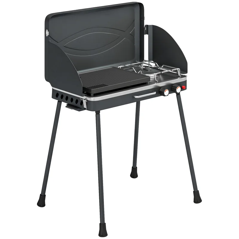 Barbacoa de gas Outsunny portátil 2 en 1 plancha y hornillo 7 kW — barbacoa de gas portátil