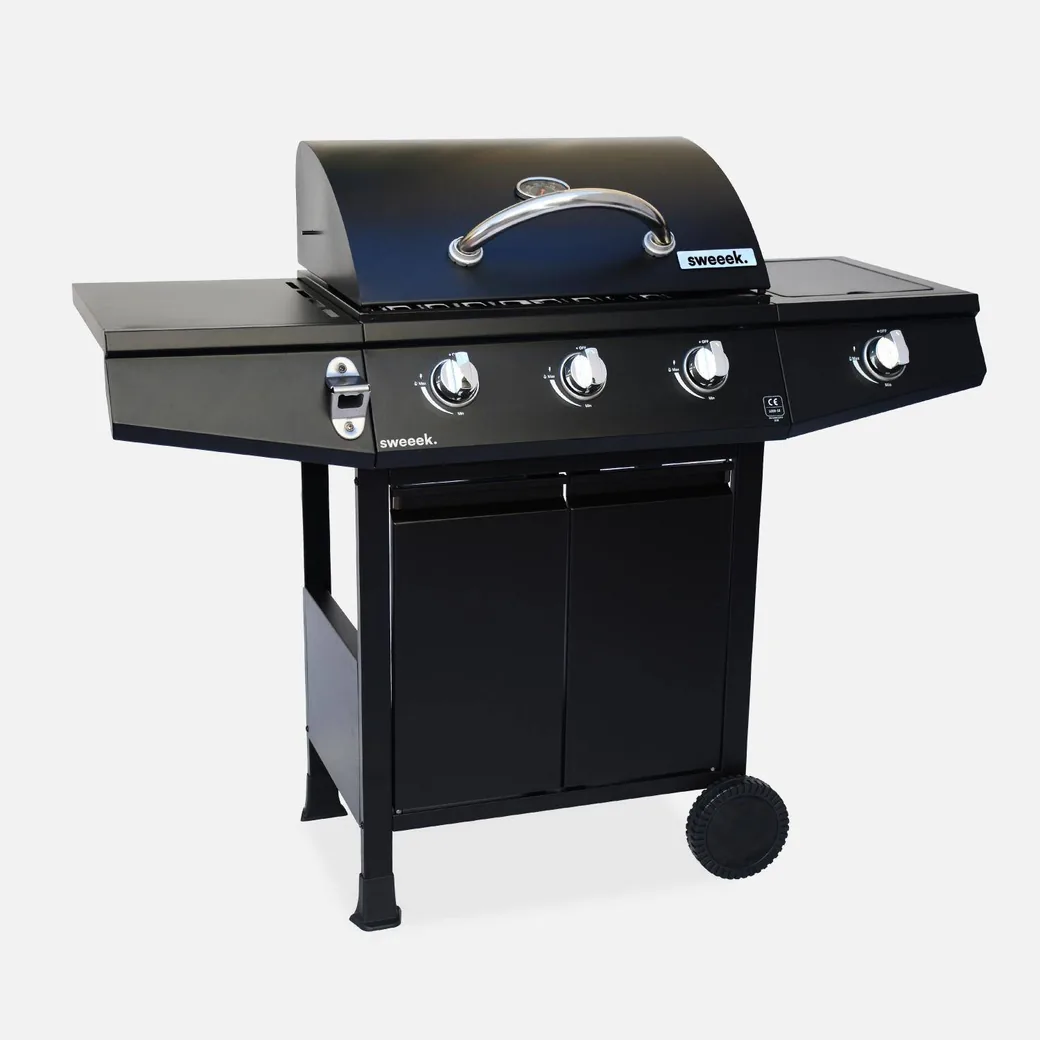 Barbacoa de gas 3+1 quemadores 8,4 kW con armario y ruedas