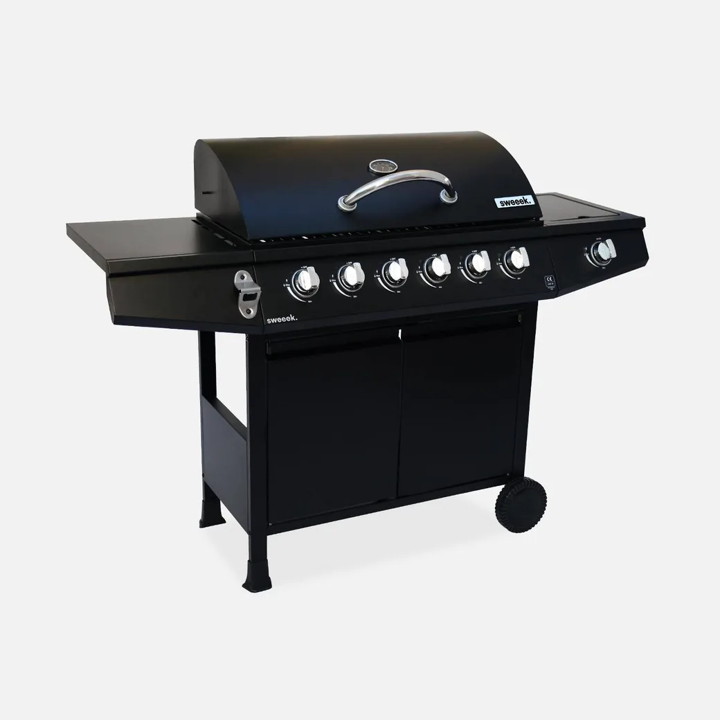 Barbacoa de gas 6+1 quemadores 12,9 kW con armario y ruedas