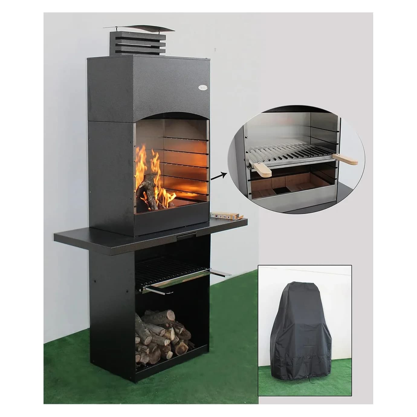 Barbacoa de leña y carbón Imor Tolosa con chimenea y ladrillo refractario — barbacoa de leña con chimenea