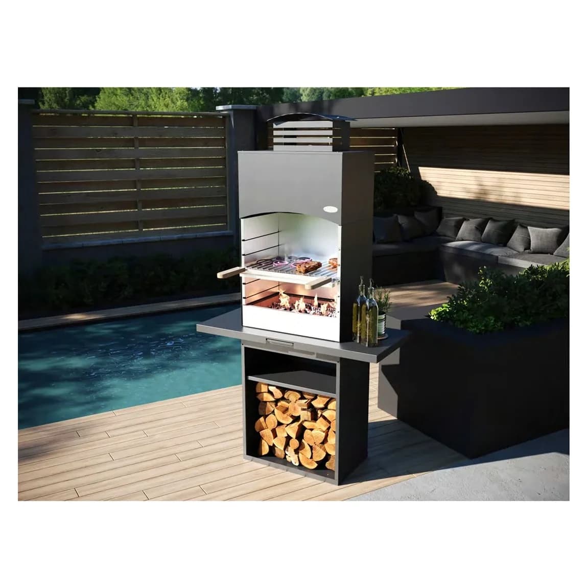Barbacoa de leña y carbón Imor Tolosa con chimenea y ladrillo refractario — barbacoa de leña con chimenea