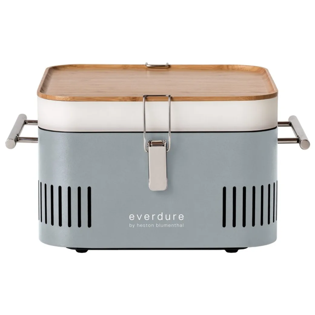 Barbacoa portátil de carbón Everdure Cube piedra 42,5 cm con tabla de bambú