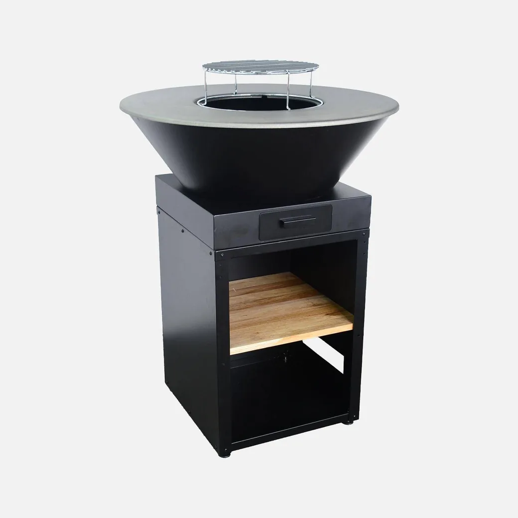 Brasero barbacoa Ø 81,5 cm con plancha y mueble para leña
