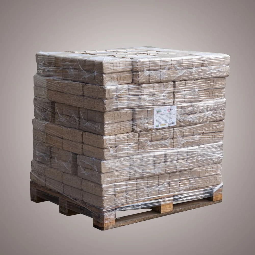 Briquetas RUF de madera prensada 12 kg, 6 lingotes de 5.000 kcal: formato en palé