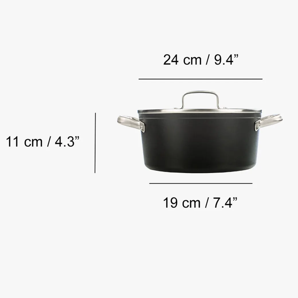 Cacerola antiadherente cerámica Arcos Samoa 24 cm con tapa de cristal: medidas y dimensiones