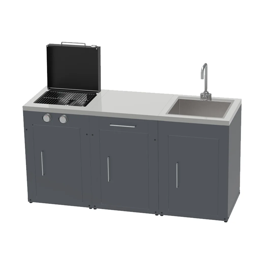 Cocina de exterior modular Imor MOCA con barbacoa de gas, armario con cajón y fregadero