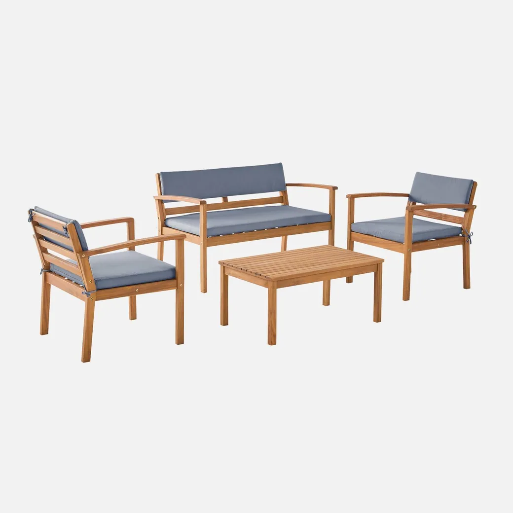 Conjunto de jardín minimalista de madera de acacia para 4 personas, en 4 colores de cojín