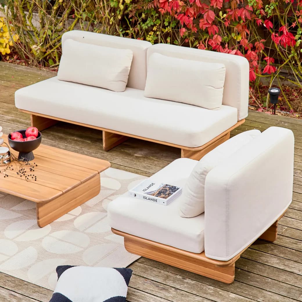 Conjunto de muebles de jardín de madera Armonia 4 plazas beige: detalle de cerca del producto