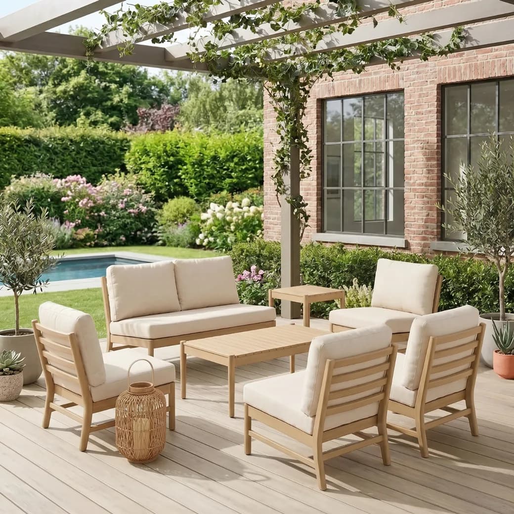 Conjunto de muebles de jardín de madera Lunari 6 plazas natural