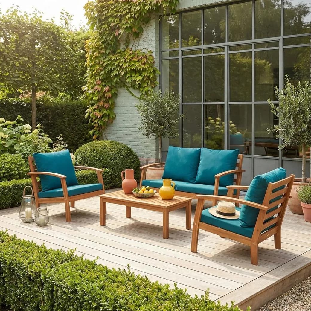 Conjunto de muebles de jardín de madera Ushuaia 4 plazas azul