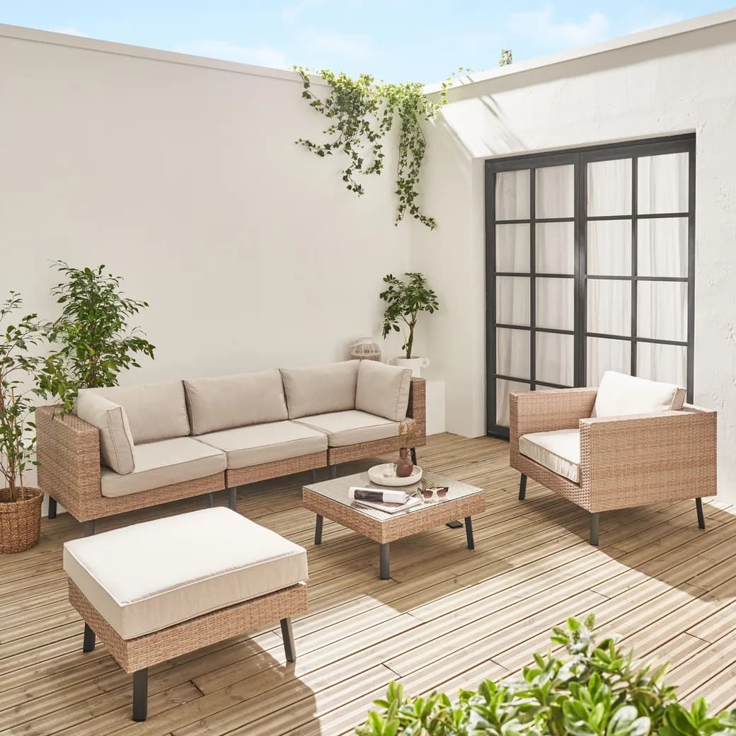 Conjunto de muebles de jardín de resina Alba 5 plazas beige