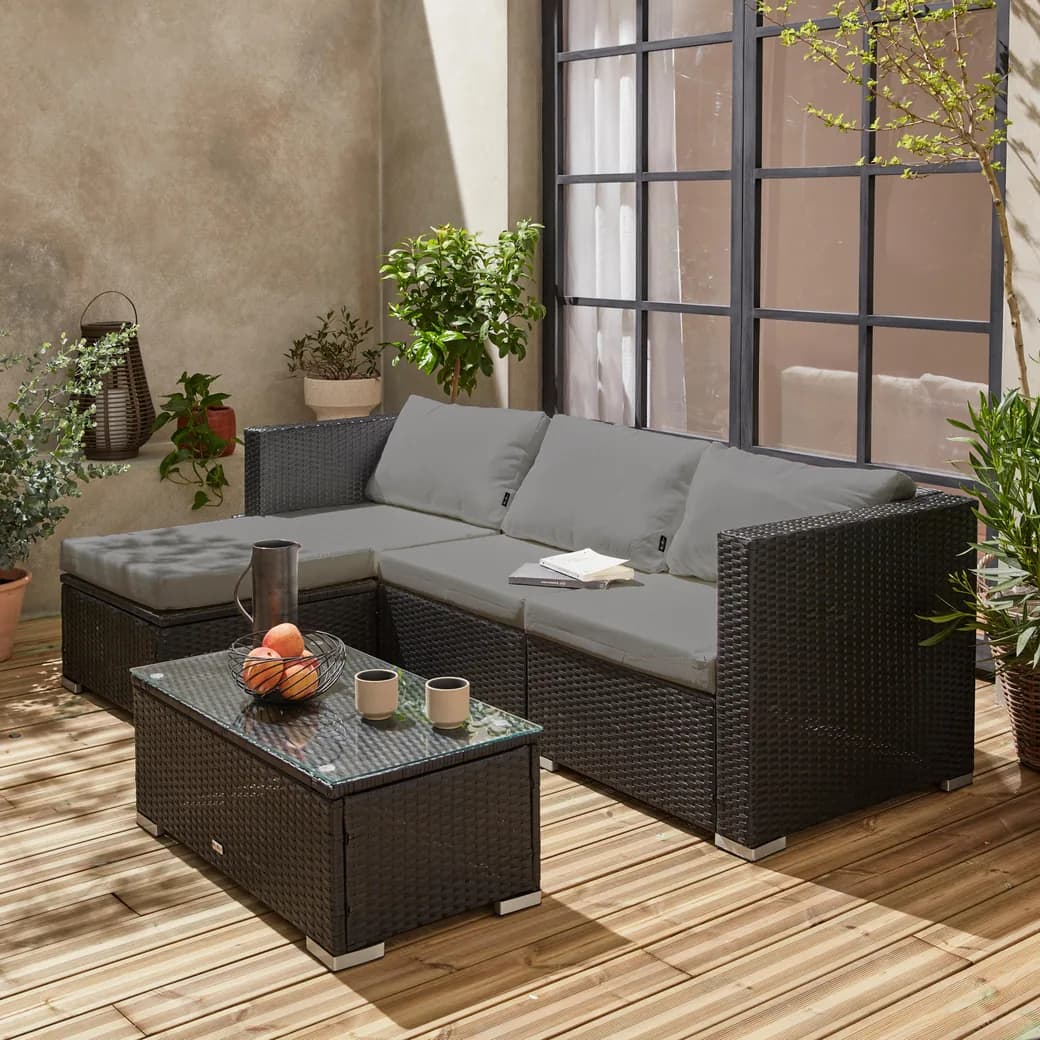 Conjunto de muebles de jardín de resina Torino 4 plazas negro: detalle de cerca del producto