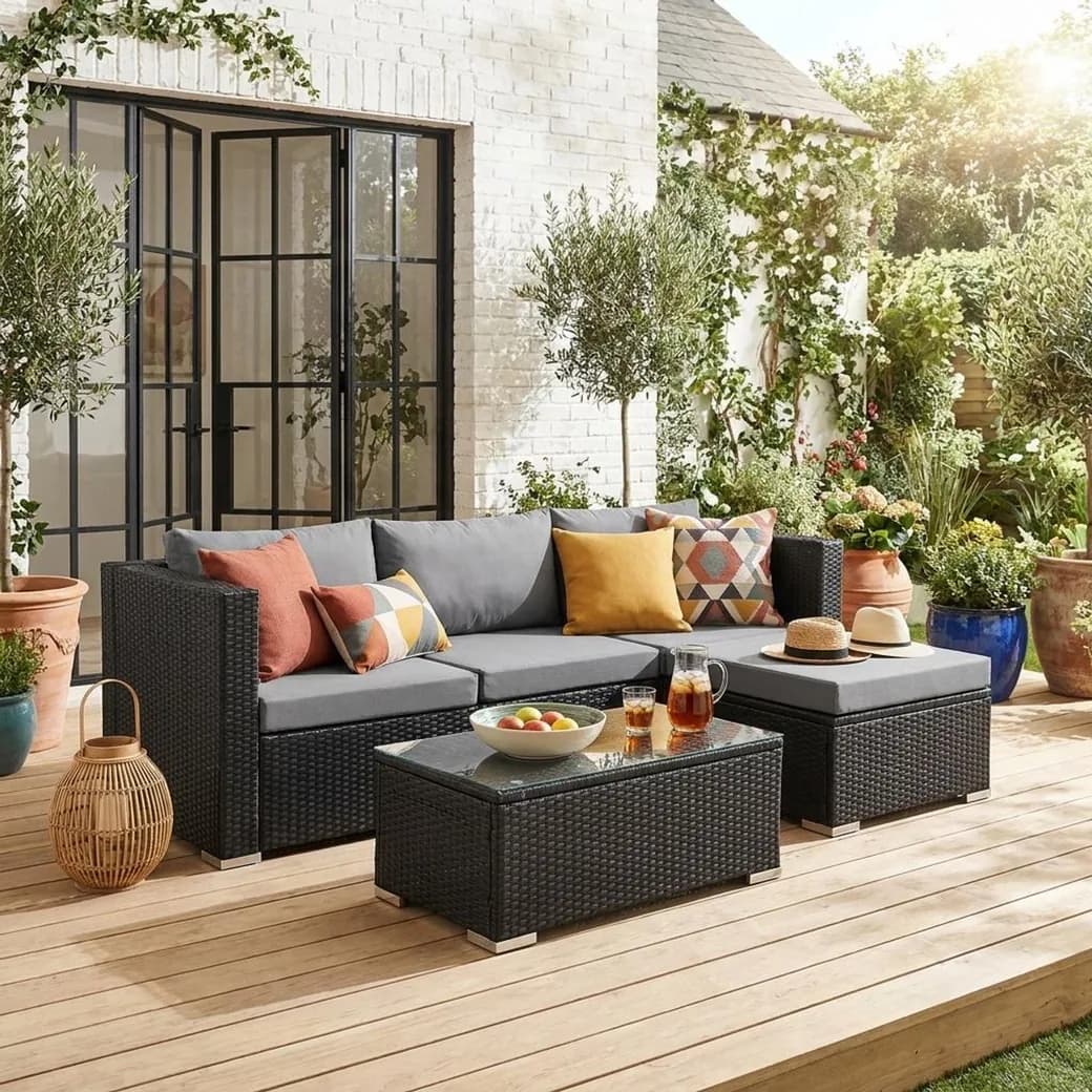Conjunto de muebles de jardín de resina Torino 4 plazas negro