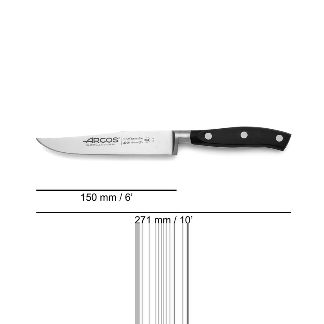 Cuchillo de cocina Arcos Riviera 15 cm forjado NITRUM con estuche: medidas y dimensiones