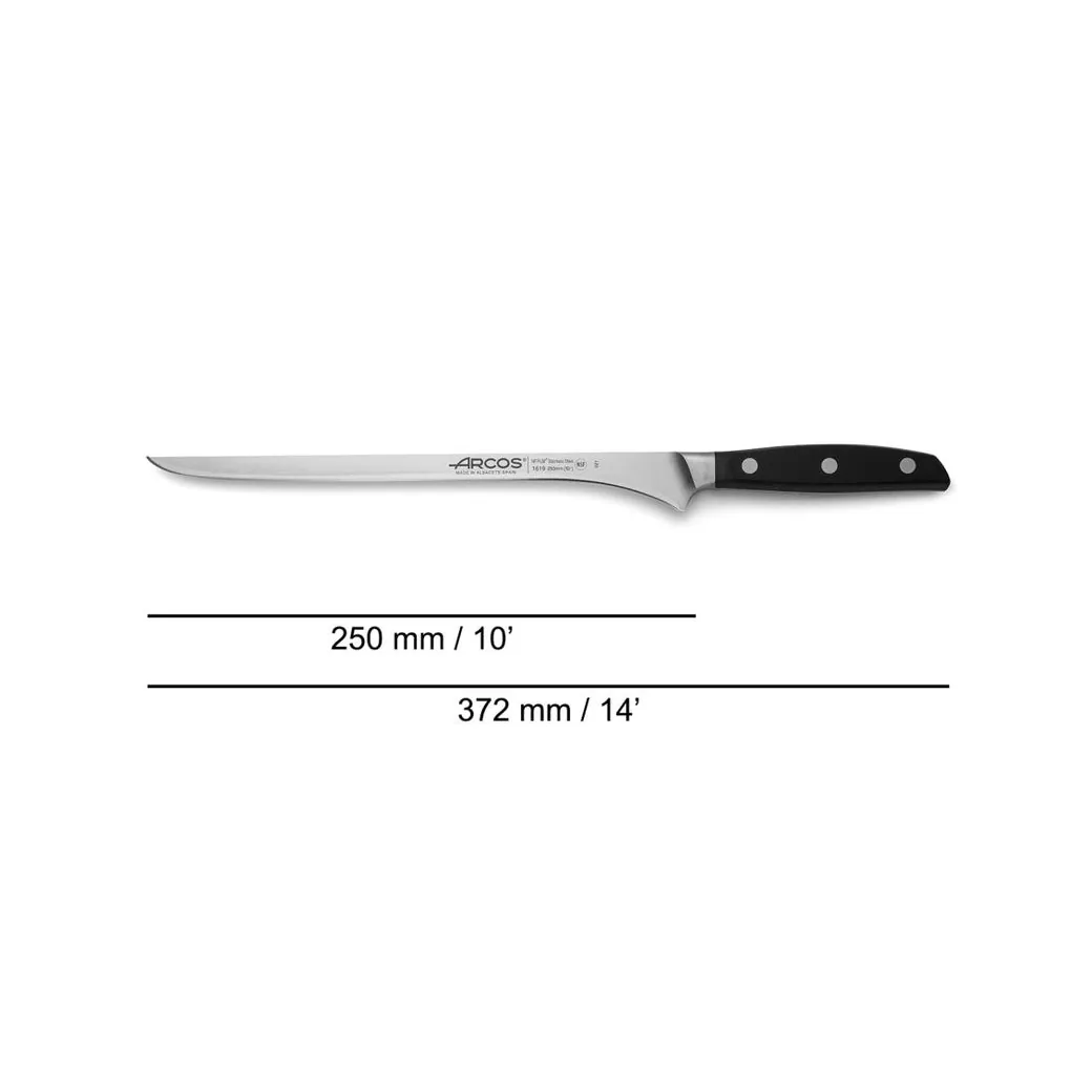 Cuchillo jamonero Arcos Manhattan 25 cm forjado con hoja flexible: medidas y dimensiones