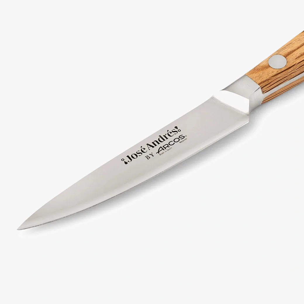 Cuchillo mondador Arcos José Andrés 100 mm con mango de encina: detalle de la hoja de acero
