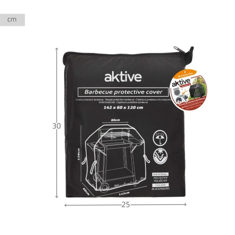 Funda para barbacoa impermeable Aktive 142x60x120 cm: la bolsa de almacenaje y transporte con las medidas plegada