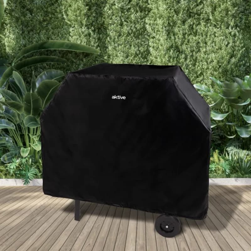 Funda para barbacoa impermeable Aktive 142x60x120 cm: puesta sobre la barbacoa en el jardín