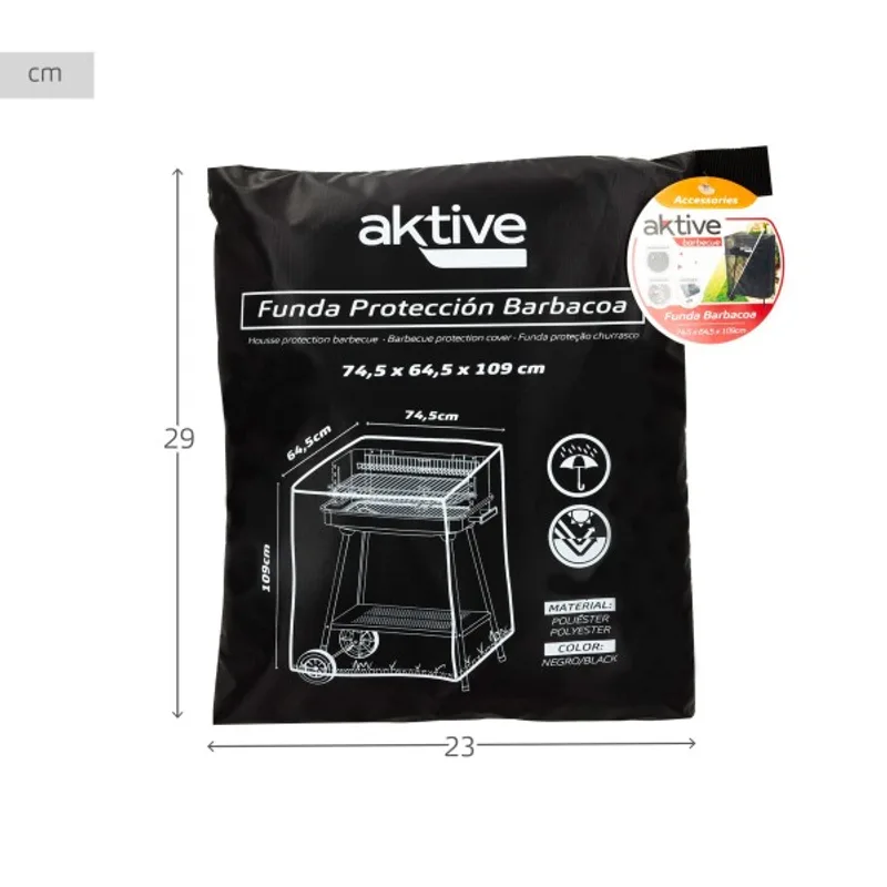 Funda para barbacoa impermeable Aktive 74,5x64,5x109 cm: la bolsa de almacenaje y transporte con las medidas plegada