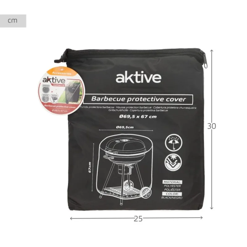 Funda para barbacoa impermeable Aktive redonda Ø69,5x67 cm: la bolsa de almacenaje y transporte con las medidas plegada
