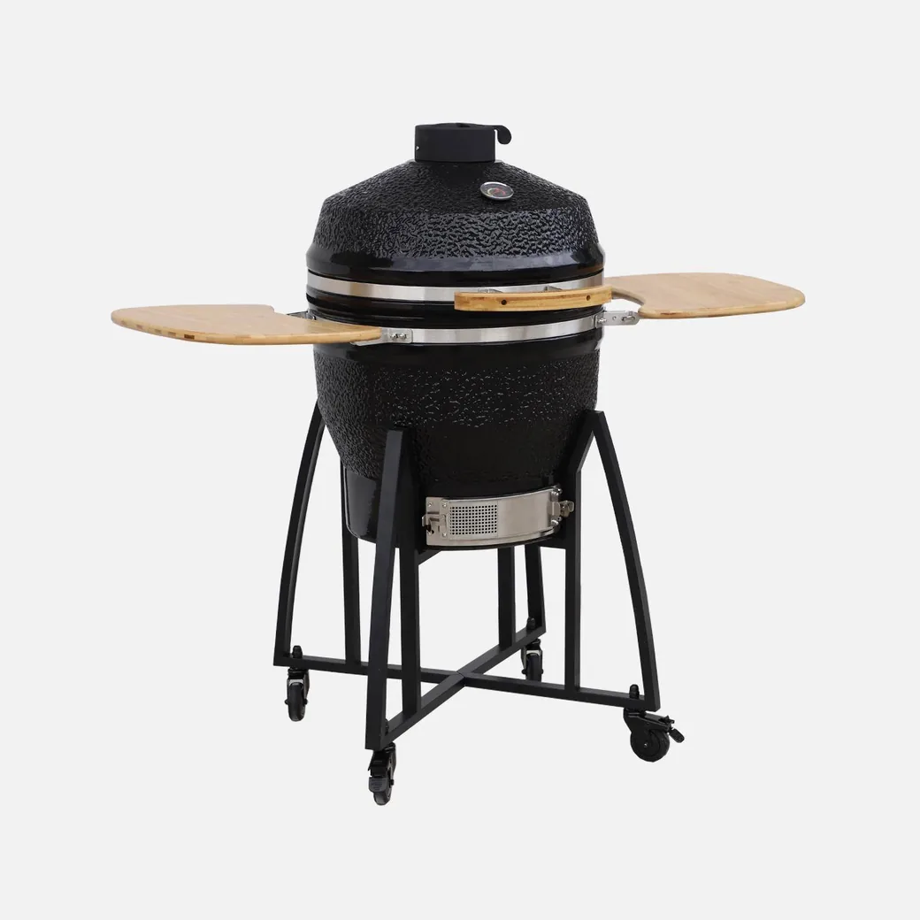Kamado de cerámica Ø 54,5 cm con carro, mesas de bambú y funda