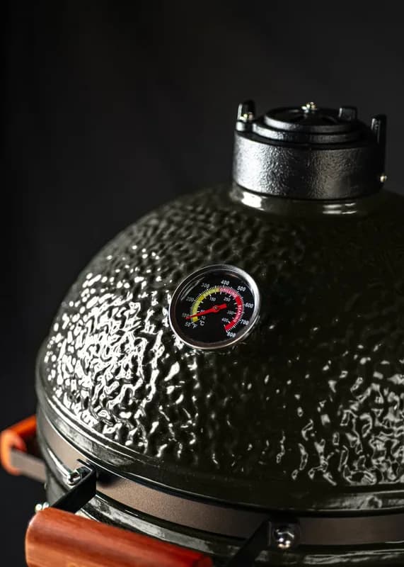 Barbacoa kamado Create de cerámica 16" negra: termómetro de la tapa en °C y °F