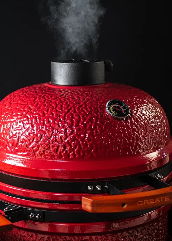 Barbacoa kamado Create de cerámica 21" roja: termómetro de la tapa en °C y °F