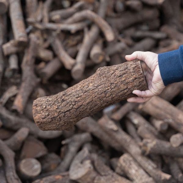 Leña de encina y roble en saco 14 Kg: detalle de la madera de encina