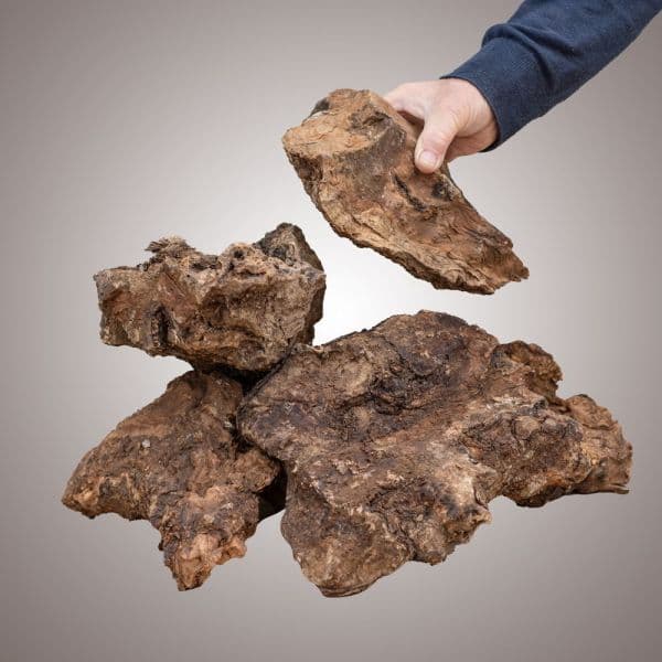 Leña de olivo en saco 12 Kg: sostenido en la mano para ver el tamaño