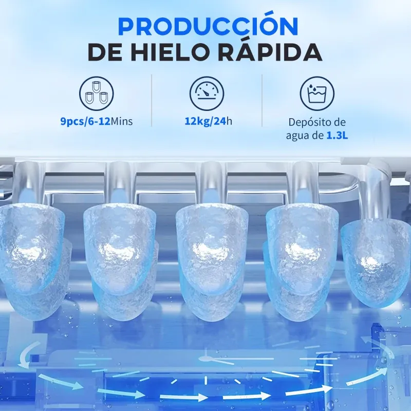 Máquina de hielo de sobremesa HOMCOM 12 kg/24h negra: el ritmo de producción de hielo y la capacidad diaria