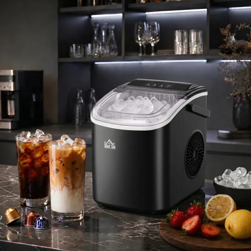Máquina de hielo de sobremesa HOMCOM 12 kg/24h negra — máquina de hielo doméstica