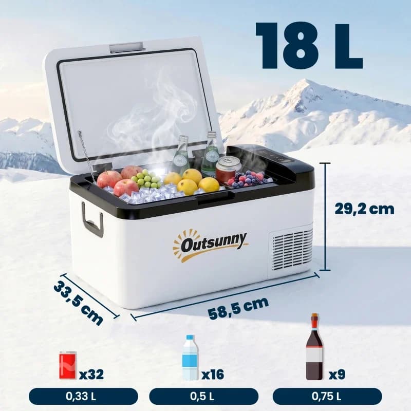 Nevera congelador portátil Outsunny 18 L compresor 12/24 V -20 °C: medidas y dimensiones