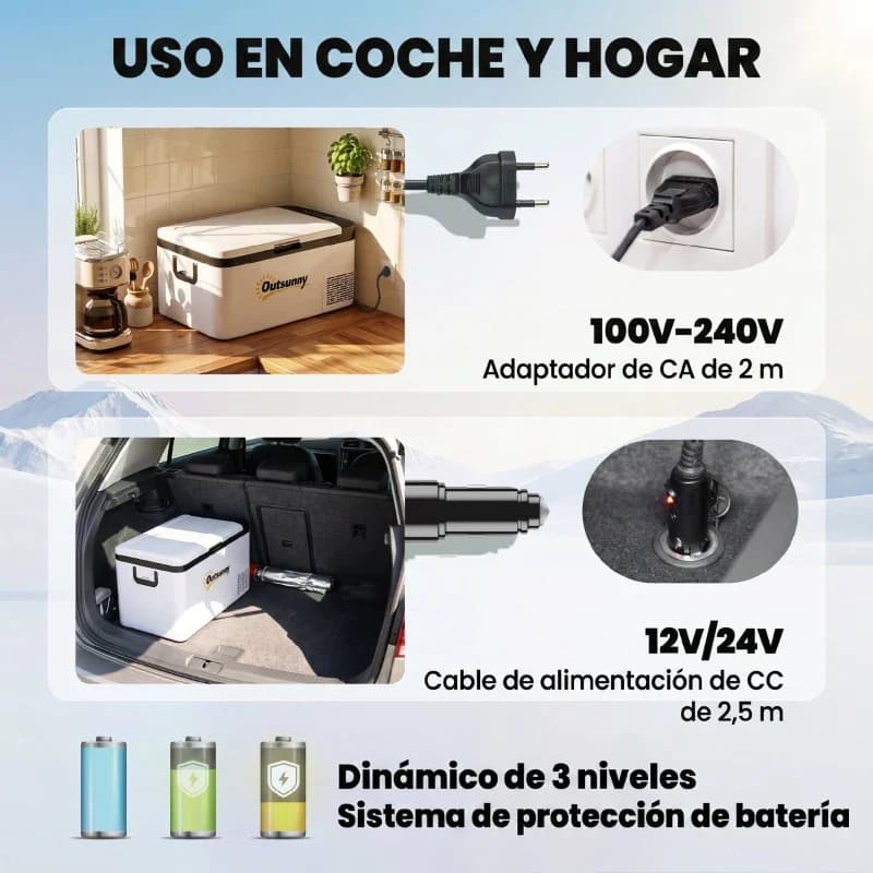 Nevera congelador portátil Outsunny 18 L compresor 12/24 V -20 °C: las superficies en las que se puede usar